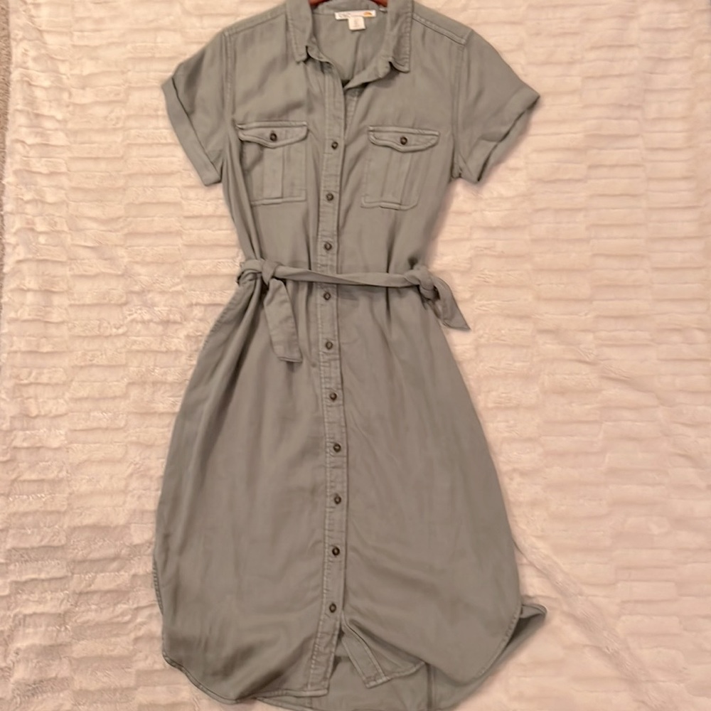 C & C CALIFORNIA WOMEN’S SHIFT DRESS, LIGHT ARMY GREEN, WAIST TIE, SIZE LARGE